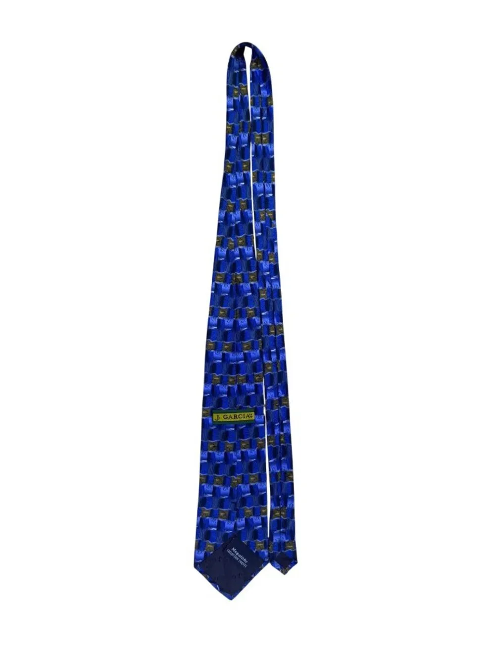 J. Garcia Mens Blue 100% Silk Geometric Pattern Necktie